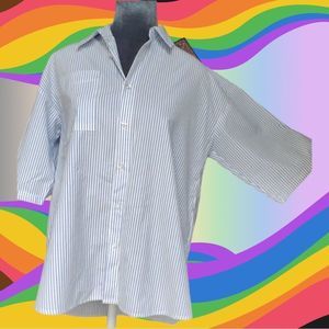 Small Olive and Oak Blue Striped Button Up Blouse